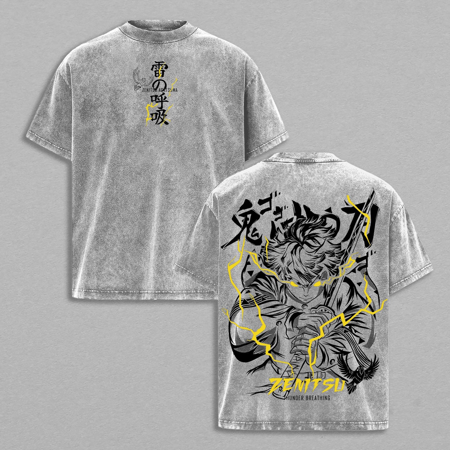 Zenitsu Agatsuma Demon Slayer First Form | Double-Sided Retro Vintage Washed T-Shirt | Limited Edition Streetwear