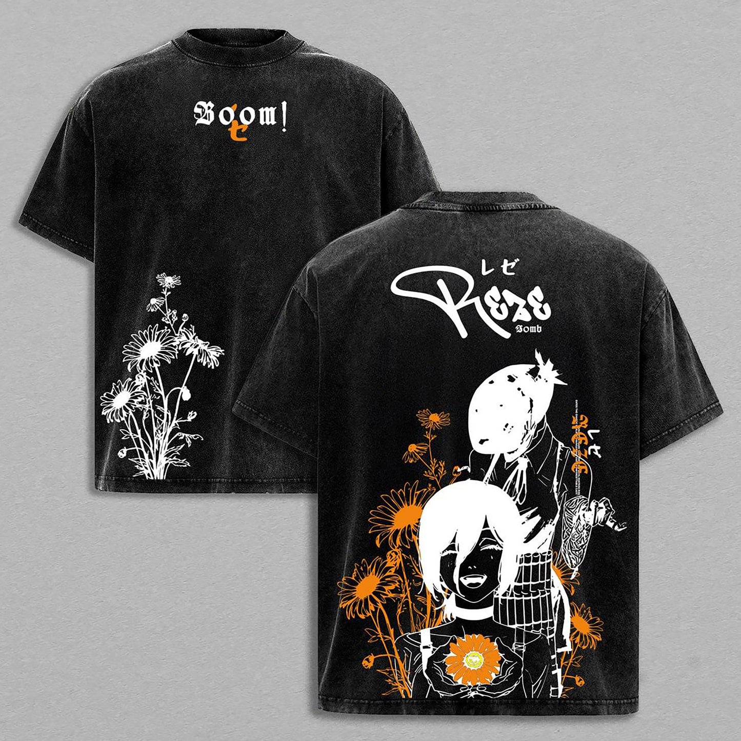 Reze & Denji Chainsaw Man Bomb Girl | Double-Sided Retro Vintage Washed T-Shirt | Limited Edition Streetwear