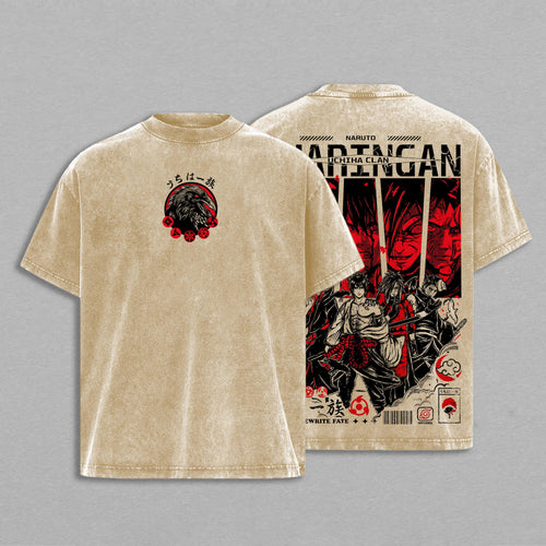 Uchiha Clan Naruto Symbol Heritage | Retro Vintage Washed T-Shirt | Limited Edition Oversized Streetwear