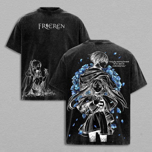 Frieren Beyond Journey's End Retro Vintage Washed Graphic T-Shirt - Limited Edition Streetwear Oversized Aesthetic Tee - Premium Elf Mage Anime Fan Apparel