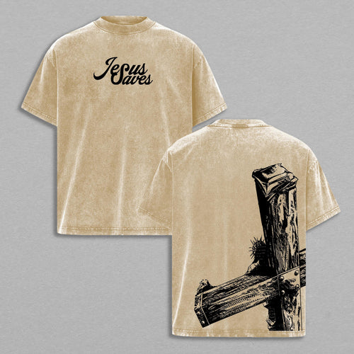 Jesus Saves Meaningful Faith Christian Retro Vintage Washed T-Shirt Limited Oversized Streetwear Religious Graphic Tee Gift for Believers