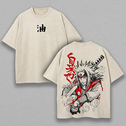 Jiraiya Naruto Sannin Manga Gift | Retro Vintage Washed T-Shirt | Limited Edition Oversized Streetwear