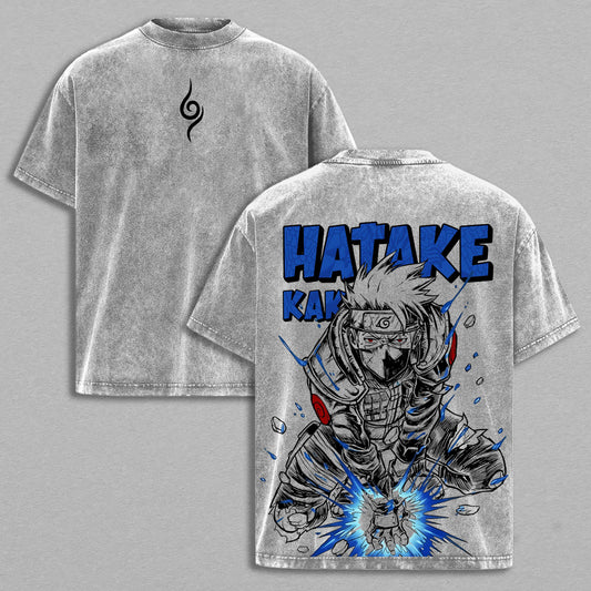 Kakashi Hatake Naruto Hidden Leaf | Retro Vintage Washed T-Shirt | Limited Edition Oversized Streetwear