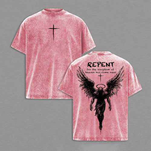 Repent & Believe Christian Faith Retro Vintage Washed T-Shirt Limited Oversized Streetwear Religious Graphic Tee Gift for Believers