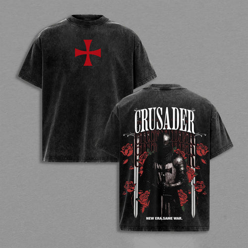 Crusader Knight Medieval Christian Retro Vintage Washed T-Shirt Limited Oversized Streetwear Religious Graphic Tee Gift for Believers