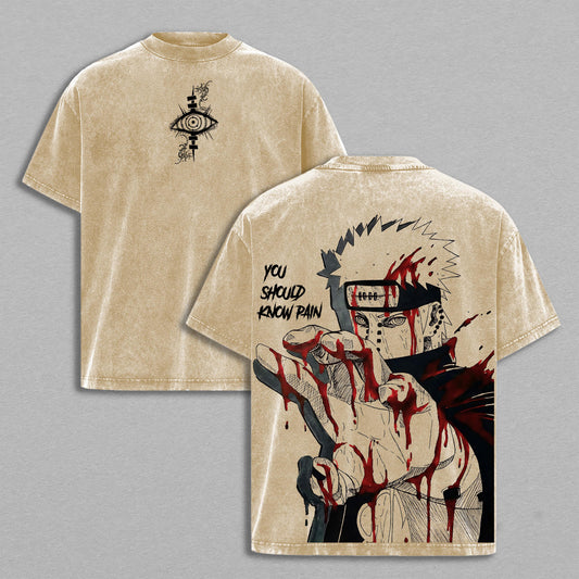 Pain Nagato Naruto Akatsuki Leader | Retro Vintage Washed T-Shirt | Limited Edition Oversized Streetwear