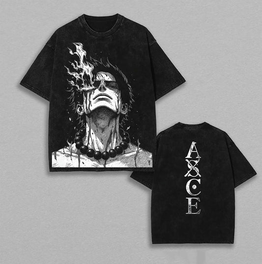 Portgas D. Ace One Piece Spade Pirates | Retro Vintage Washed T-Shirt | Limited Edition Oversized Streetwear