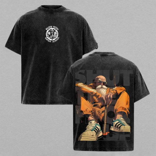 Master Roshi Turtle School Anime Washed T-shirt Limited Retro Vintage Oversized Streetwear Graphic Tee for Dragon Ball Fans