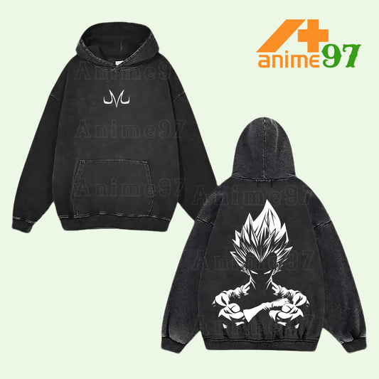 Majin Vegeta Dragon Ball Z Prince of Saiyans Retro Vintage Washed Graphic Hoodie - Limited Edition Streetwear Oversized Aesthetic Pullover - Premium Double Sided Majin Mark Final Explosion Print