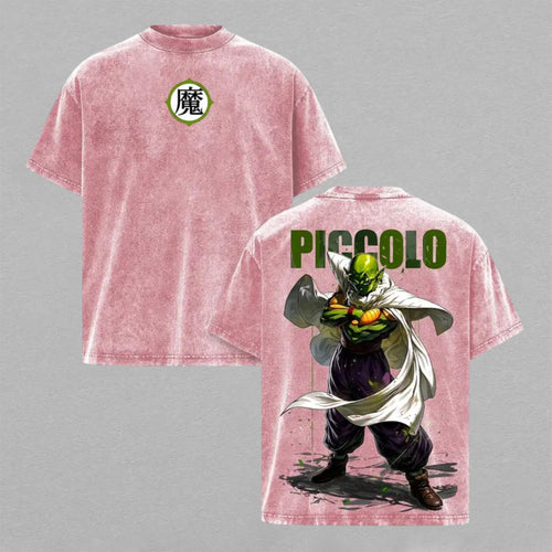Retro Vintage Piccolo Namekian Power Washed T-shirt Limited Oversized Streetwear Anime Graphic Tee for Dragon Ball Fans