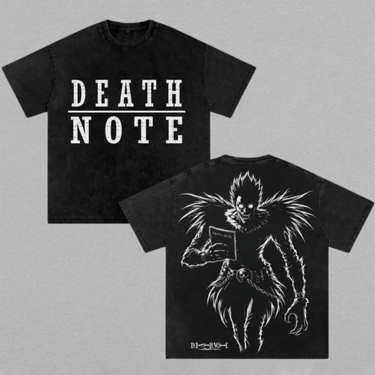 Ryuk Death Note Washed Oversized T-shirt Shinigami Black White Back Print Vintage Heavyweight Cotton Anime Graphic Tee Streetwear Gift for Fans