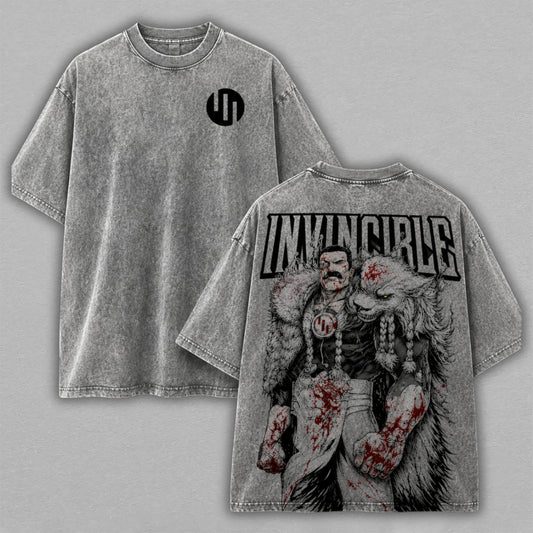 Thragg Viltrumite Emperor Bloodied Wolf Cloak Washed T-shirt Limited Retro Vintage Oversized Streetwear Invincible Comic Graphic Tee Gift for Fans