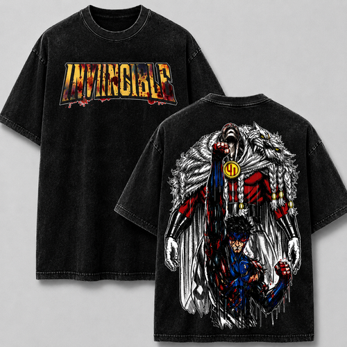 Thragg and Invincible Bloody Viltrumite War Washed T-shirt Limited Retro Vintage Oversized Streetwear Comic Graphic Tee Gift for Fans