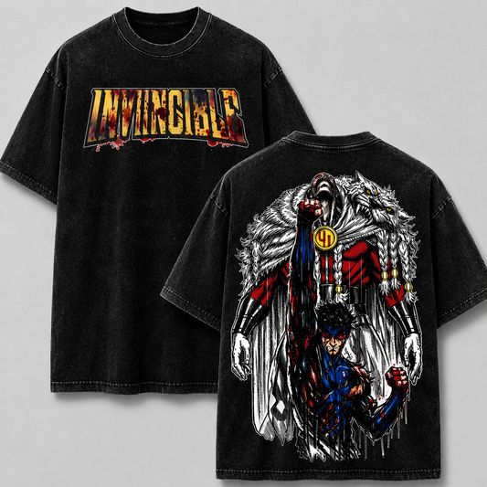 Thragg and Invincible Bloody Viltrumite War Washed T-shirt Limited Retro Vintage Oversized Streetwear Comic Graphic Tee Gift for Fans