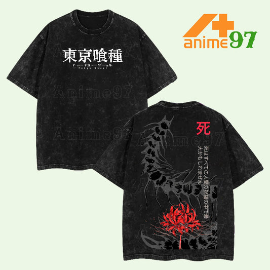 Limited Edition Ken Kaneki Centipede Tokyo Ghoul Anime Retro Vintage Washed T-shirt Oversized Streetwear Graphic Tee Perfect Gift for Tokyo Ghoul Fans and Anime Lovers