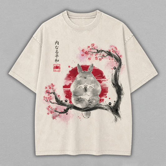 Totoro Washed Oversized T-shirt My Neighbor Totoro Anime Graphic Tee Vintage Cotton Streetwear Shirt for Men Women Studio Ghibli Fans Gift