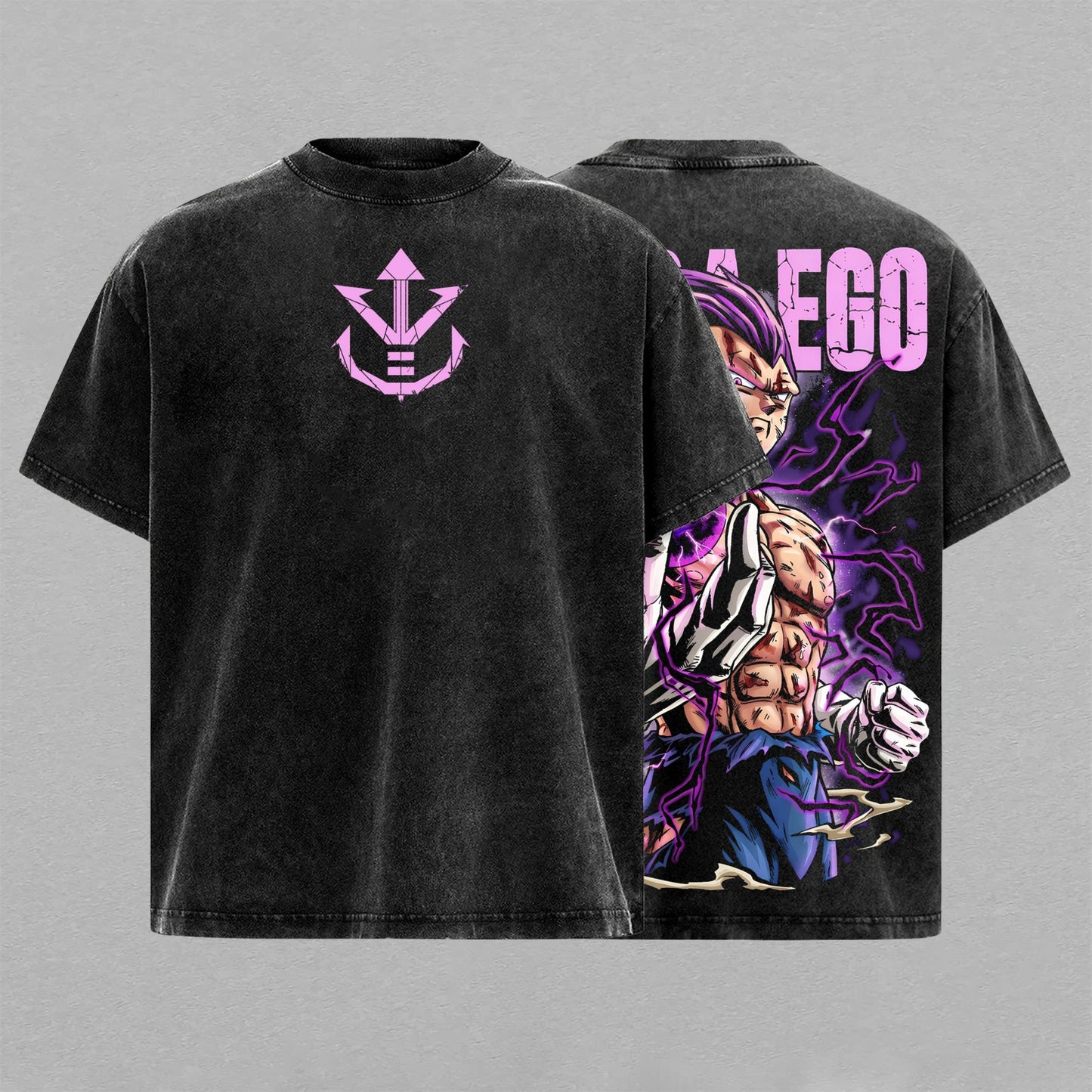 Ultra Ego Vegeta Anime Washed T-shirt Limited Retro Vintage Oversized Streetwear Graphic Tee for Dragon Ball Fans