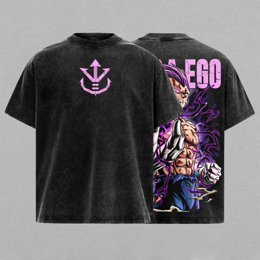 Ultra Ego Vegeta Anime Washed T-shirt Limited Retro Vintage Oversized Streetwear Graphic Tee for Dragon Ball Fans
